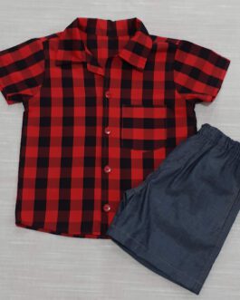 Conjunto Infantil Menino Xadrez Vermelho e Preto – G