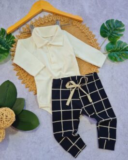 Conjunto Infantil Body e Calça  Xadrez Preto Grid – M