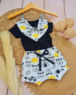 Conjunto Infantil Body, Short e Bandana Tigre Branco – 1