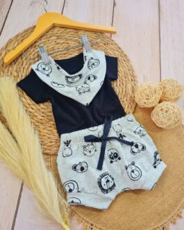 Conjunto Infantil Body, Short e Bandana Safari Mescla – 1